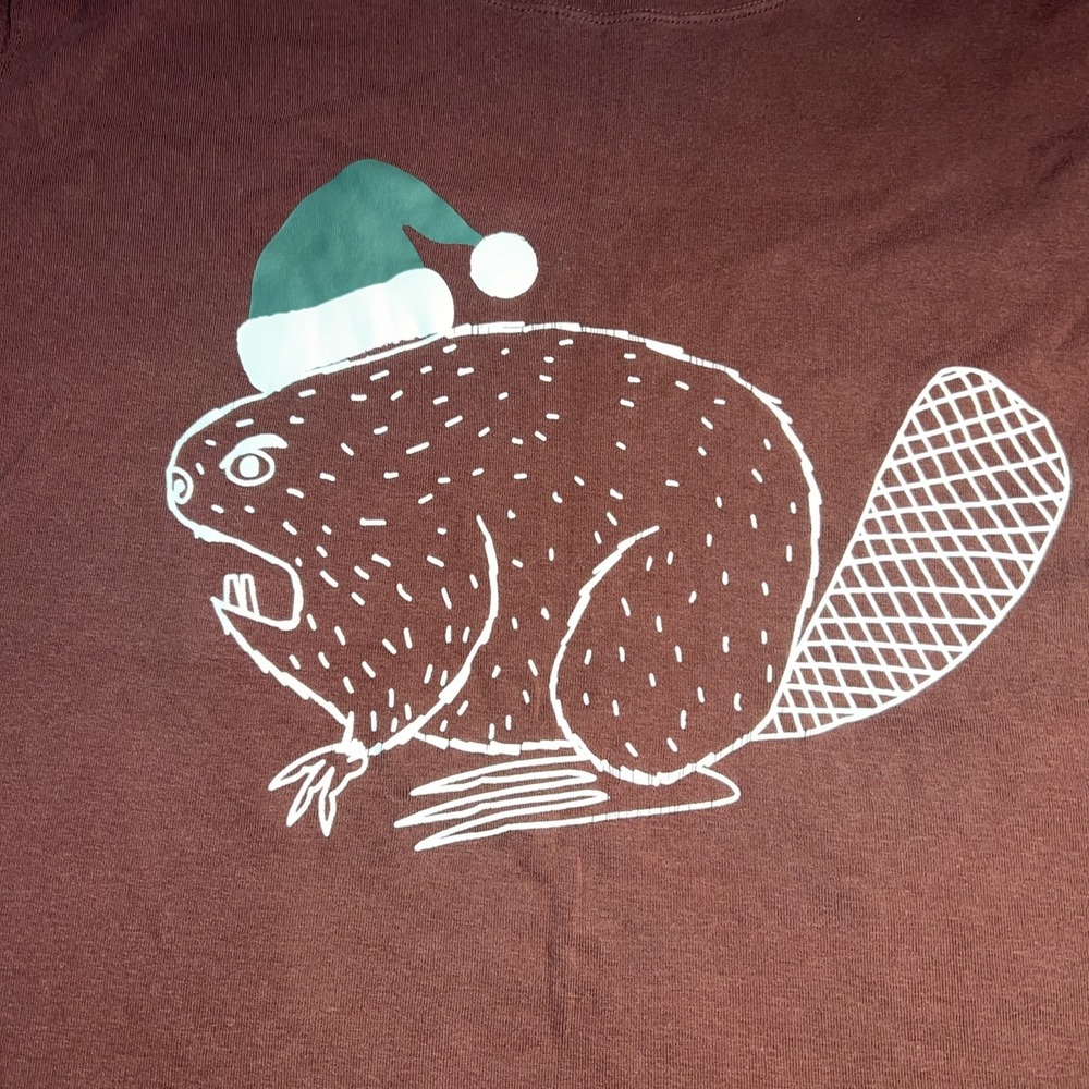 Duluth Trading Company Long Sleeve Christmas T Shirt Size 2XL Beaver Maroon